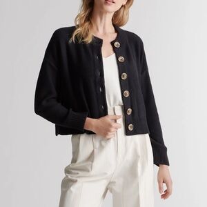 🌱Quince 100% Organic Cotton Cropped Cardigan Black Classic Minimalist Sz L